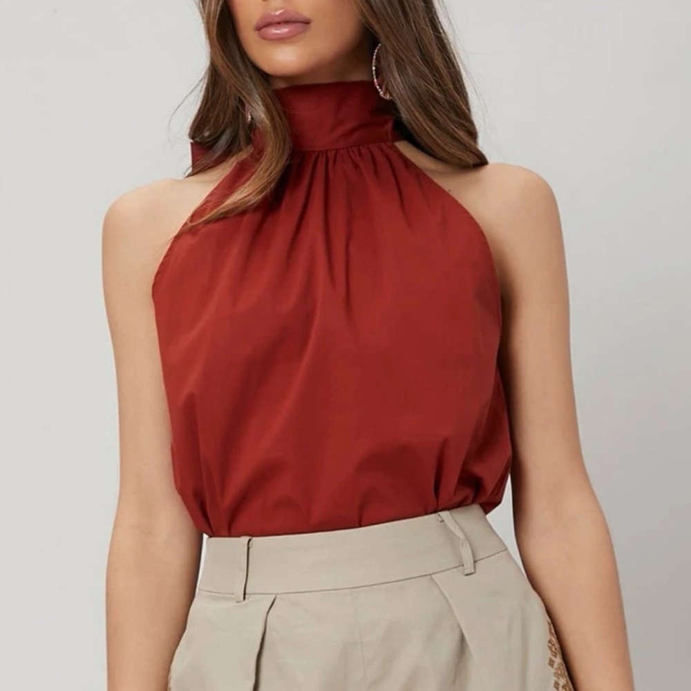 Boho premium cotton tie back halter top burgundy